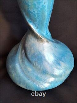 Pierrefonds / Vase en grès émaillé bleu à cristallisations / Art Nouveau