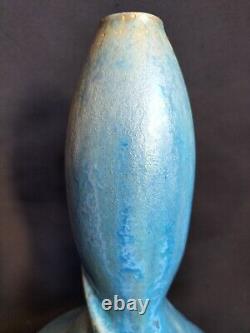 Pierrefonds / Vase en grès émaillé bleu à cristallisations / Art Nouveau