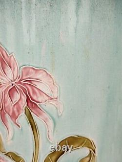 Porte Parapluie, Vase Barbotine Art Nouveau Aux Iris Manufacture Onnaing N° 732