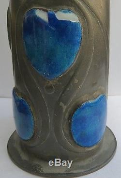 Rare Art Nouveau Liberty Tudric Pewter & Enamel Vase #0327 A/f