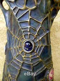 RARE Austrian amphora symboliste art nouveau papillon vase teplitz PAUL DACHSEL