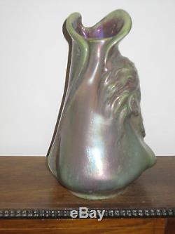 Rare Et Sublime Vase Irise Art Nouveau En Faience De Rambervillers Par Jeandelle
