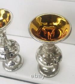 RARE Paire de vases cornets en verre églomisé, intérieur doré, extérieur taillé