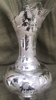 RARE Paire de vases cornets en verre églomisé, intérieur doré, extérieur taillé