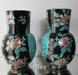 RARE Paire de vases faïence ART NOUVEAU peint main Keller Guerin Lunéville 1900