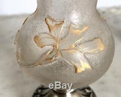 RARE Petit vase de vitrine verre argent FRERES DAUM Art-Nouveau 1890 Fleurs 12cm
