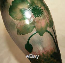 Rare Vase Pate De Verre Art Nouveau Grave Martele Decor Floral Daum Nancy 1900