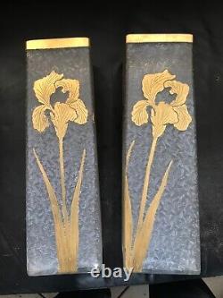 RARE et belle paire vase verre dégagé acide LEGRAS DAUM 1900 art nouveau