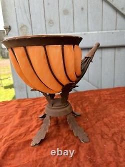 Rare Art Nouveau Vase / Coupe / Centre De Table Pate De Verre Et Fer Forgé