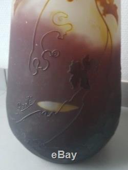 Rare Exceptionnel Vase GALLÉ 60CM vigne raisin dégagé Acide 1900 Art Nouveau old