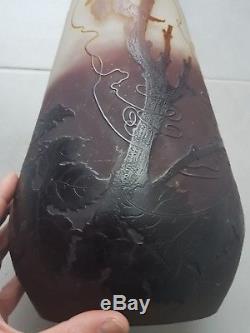 Rare Exceptionnel Vase GALLÉ 60CM vigne raisin dégagé Acide 1900 Art Nouveau old