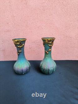 Rare Paire De Vases En Verre Irisé Art nouveau Loetz