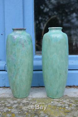 Rare Paire Vases Signés Henri Gandais Vers 1900/10 Style Art Nouveau H 22cm