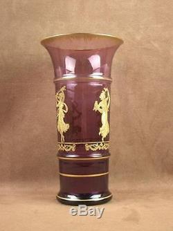 Rare Vase Art Nouveau Deco Cristal De Sevres Decor Femmes Gravé Doré Signé