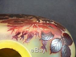 Rare Vase Gourde Ancien Pâte de Verre Eglantines Emile Gallé Art Nouveau No Copy