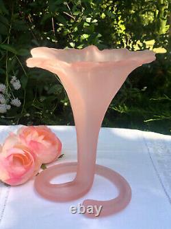 Rare Vase Pte De Verre Rose Art Nouveau Tulipe Corolle Fleur