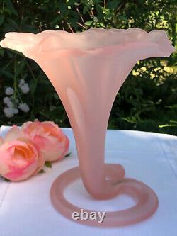 Rare Vase Pte De Verre Rose Art Nouveau Tulipe Corolle Fleur