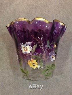 Rare, énorme Vase ancien en verre, décor émaillé Legras Montjoye Art Nouveau