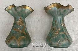 Rare paire de vases Loetz Art Nouveau Numéroté IV / 706 décor doré chardons