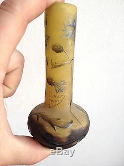 Rare superbe Vase Miniature DAUM Nancy, décor dégagé à l'acide. Art Nouveau