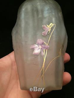 Rare vase Art Nouveau givré a l'acide émaillé Legras Montjoye Saint Denis 1900