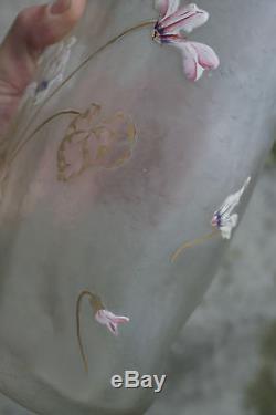 Rare vase Art Nouveau givré a l'acide émaillé Manufacture Legras Montjoye 1900