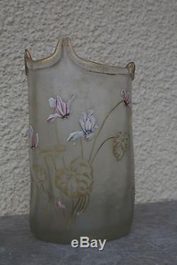 Rare vase Art Nouveau givré a l'acide émaillé Manufacture Legras Montjoye 1900
