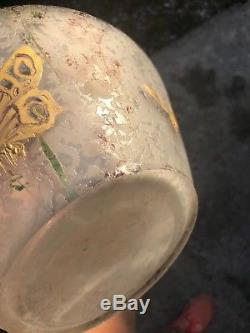 Rare vase gravé a l'acide et émaillé signé Montjoye legras Art Nouveau 1900