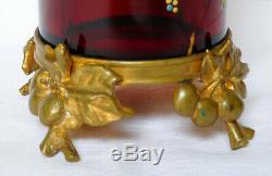 Rare vase rouleau ART NOUVEAU en CRISTAL DE BACCARAT rouge et bronze doré SIGNE