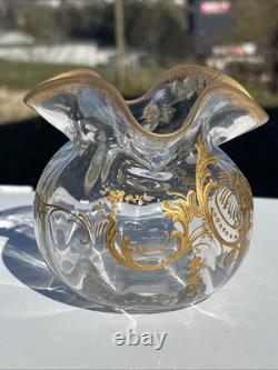 Ravissant Vase En Cristal Art Nouveau Émaillé Or Legras, Daum, Baccarat