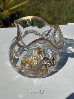 Ravissant Vase En Cristal Art Nouveau Émaillé Or Legras, Daum, Baccarat