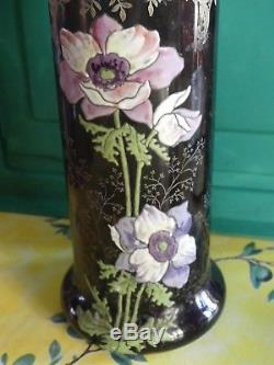 Ravissant Vase Lamartine aux fleurs, violine et Or, émaillé LEGRAS Art nouveau