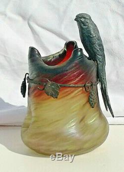 Rindskopf Pepita Vase jugendstil Irisé ART NOUVEAU Haida bronze bird oiseau RARE
