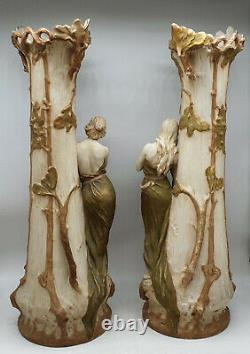 Royal Dux Immense Paire Vases Art Nouveau Eduard Eichler Premiere Periode H 70