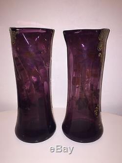 Superbe Paire De Vases Verre Emaille Art Nouveau Legras Pantin Art Nouveau