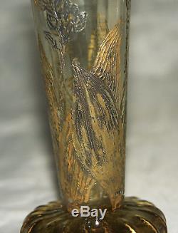 Superbe Vase Art Nouveau En Cristal Grave A L'acide Signe Emile Galle Nancy 1890