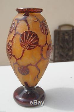 Superbe Vase Le Verre Francais Grave Art Nouveau 1900 No Galle/daum Casse