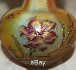 Superbe Vase Pate De Verre Art Nouveau Grave Et Emaille De Chez Daum Nancy 1900