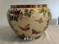 Sarreguemines Grand Cache Pot Art Nouveau Décor Papillons Et Fleurs