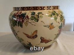 Sarreguemines Grand Cache Pot Art Nouveau Décor Papillons Et Fleurs