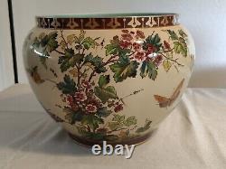Sarreguemines Grand Cache Pot Art Nouveau Décor Papillons Et Fleurs