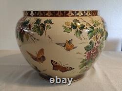 Sarreguemines Grand Cache Pot Art Nouveau Décor Papillons Et Fleurs