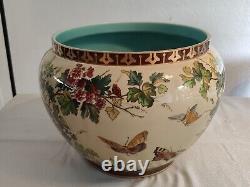 Sarreguemines Grand Cache Pot Art Nouveau Décor Papillons Et Fleurs