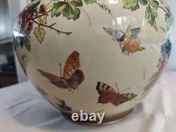 Sarreguemines Grand Cache Pot Art Nouveau Décor Papillons Et Fleurs