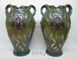 Sarreguemines, Paire De Vases Gres Art Nouveau Iris Kremer