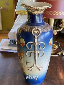 Satsuma Ancien Vase Important A Balustre En Faience Japon Decor Art Nouveau 46cm