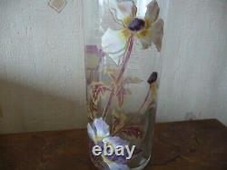 Splendide Vase Rouleau Emaille Legras Montjoye Decor Anemones Art Nouveau