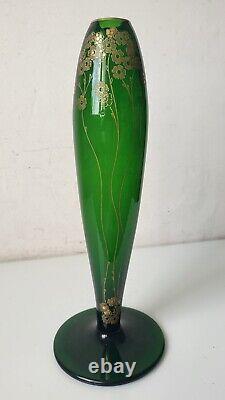 St Louis Vase 1908 Art Deco Nouveau Vert doré Carl GOLDBERG à Haida (attribué à)