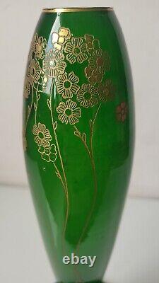 St Louis Vase 1908 Art Deco Nouveau Vert doré Carl GOLDBERG à Haida (attribué à)