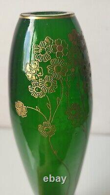 St Louis Vase 1908 Art Deco Nouveau Vert doré Carl GOLDBERG à Haida (attribué à)